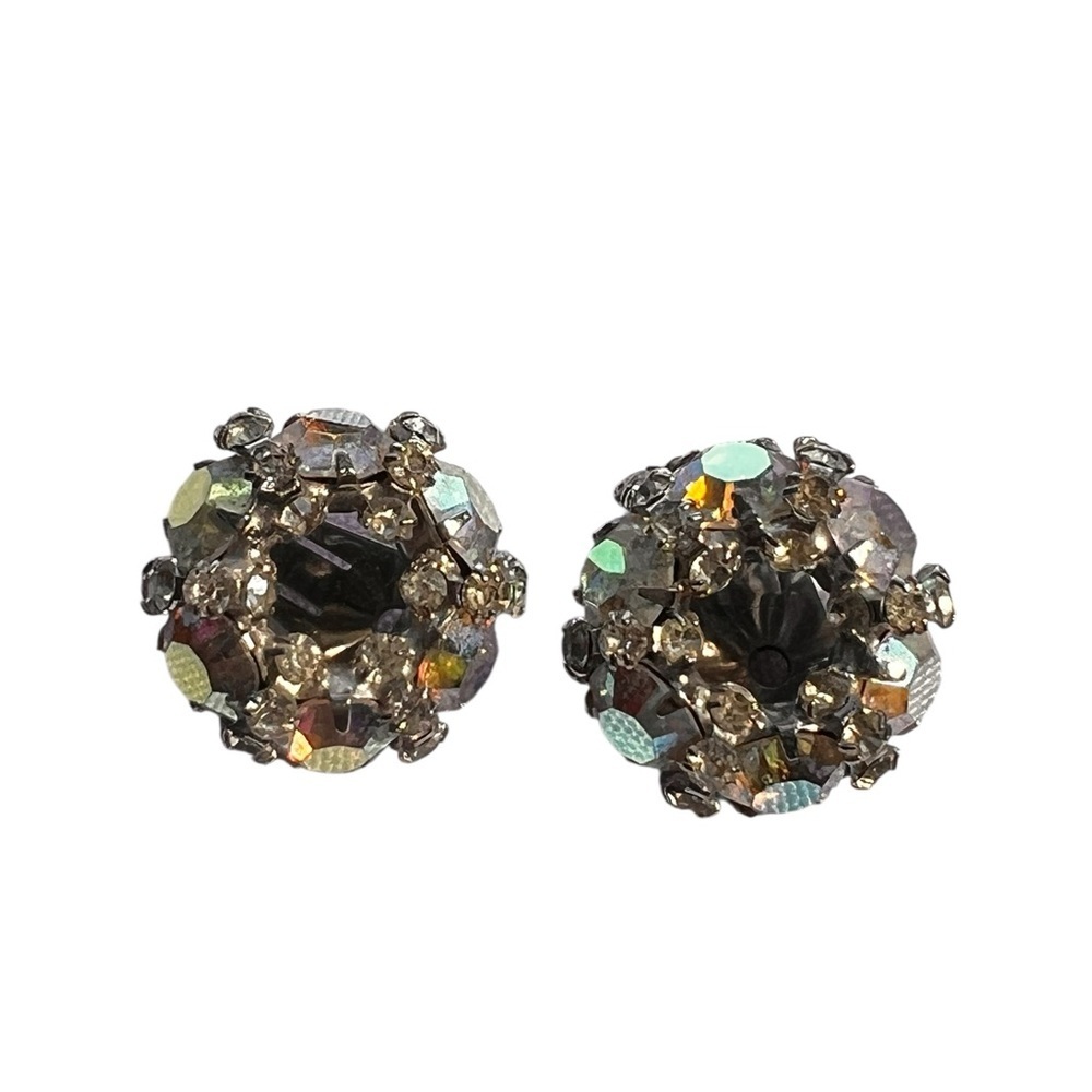 Collectible Warner Signed Aurora Borealis stones Crystal Clip On Earrings 14g